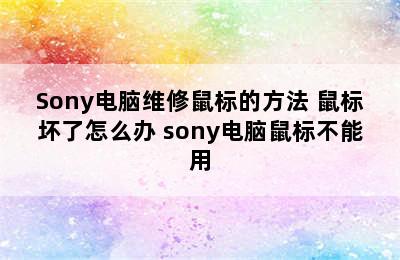 Sony电脑维修鼠标的方法 鼠标坏了怎么办 sony电脑鼠标不能用